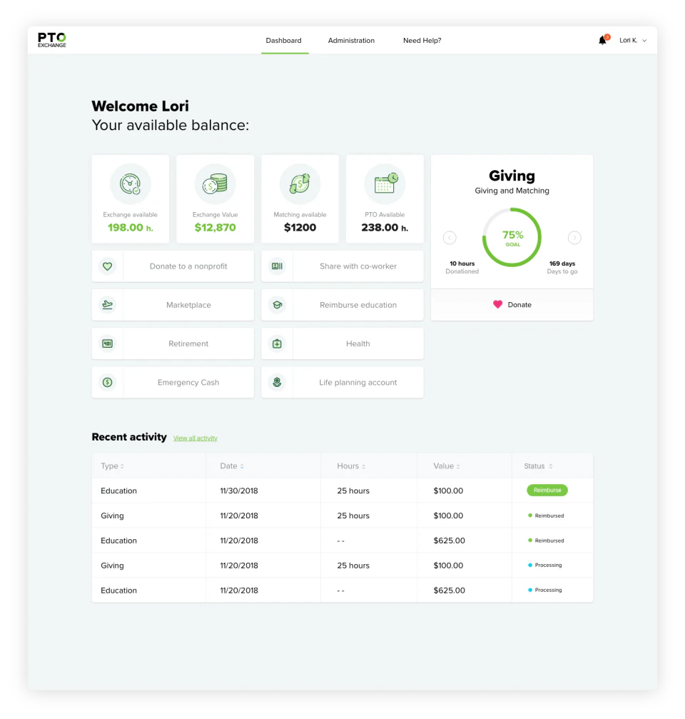 screenshot of PTO Exchange